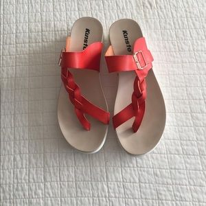 Kunsto faux leather orange braided thong sandal